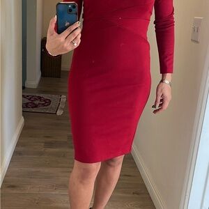Red Ribbed Off the Shoulder Bodycon Dress
